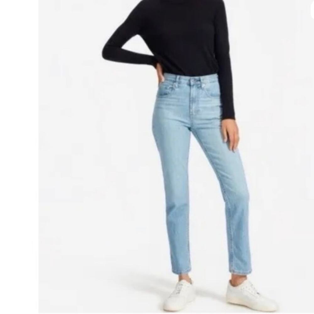 Everlane Women's Zipper Fly High Rise Straight Leg Jeans Blue Denim Size 27